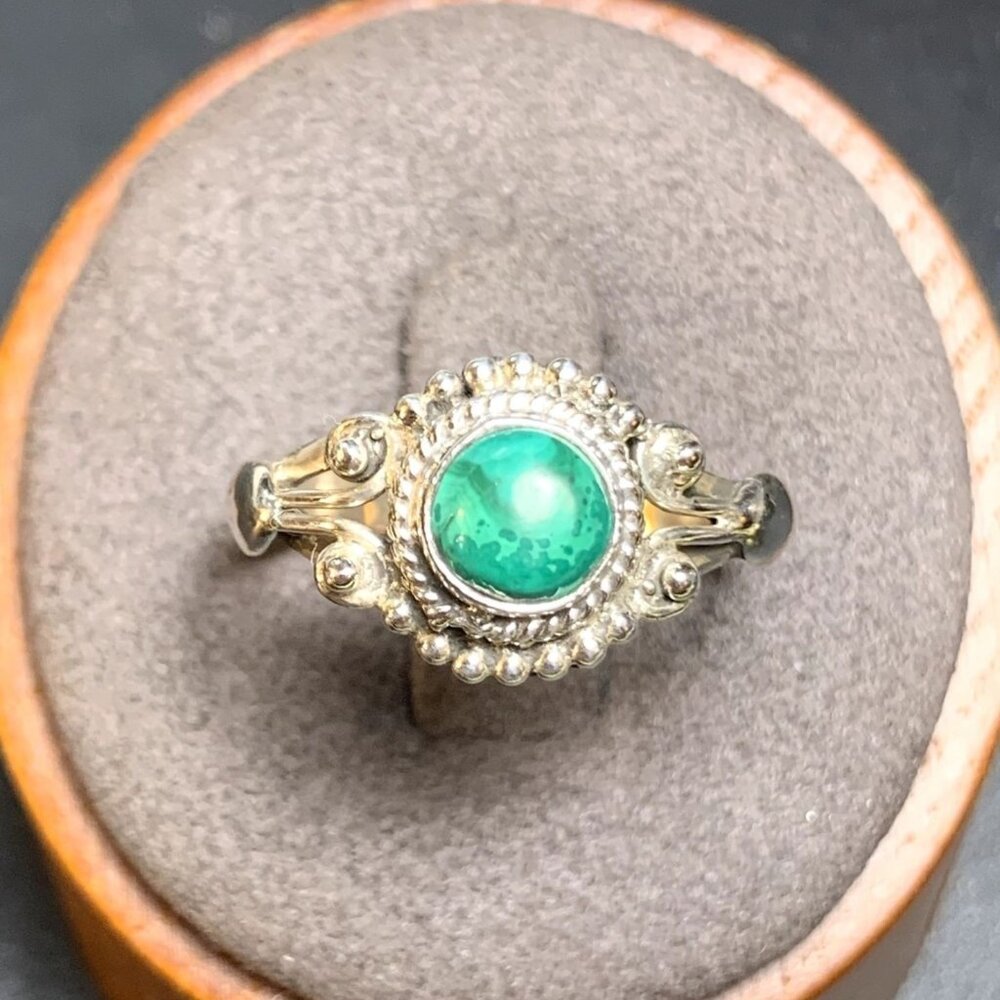 Malachite Beaded Scroll Design Statement Ring Sterling Silver 925 Size 8.75